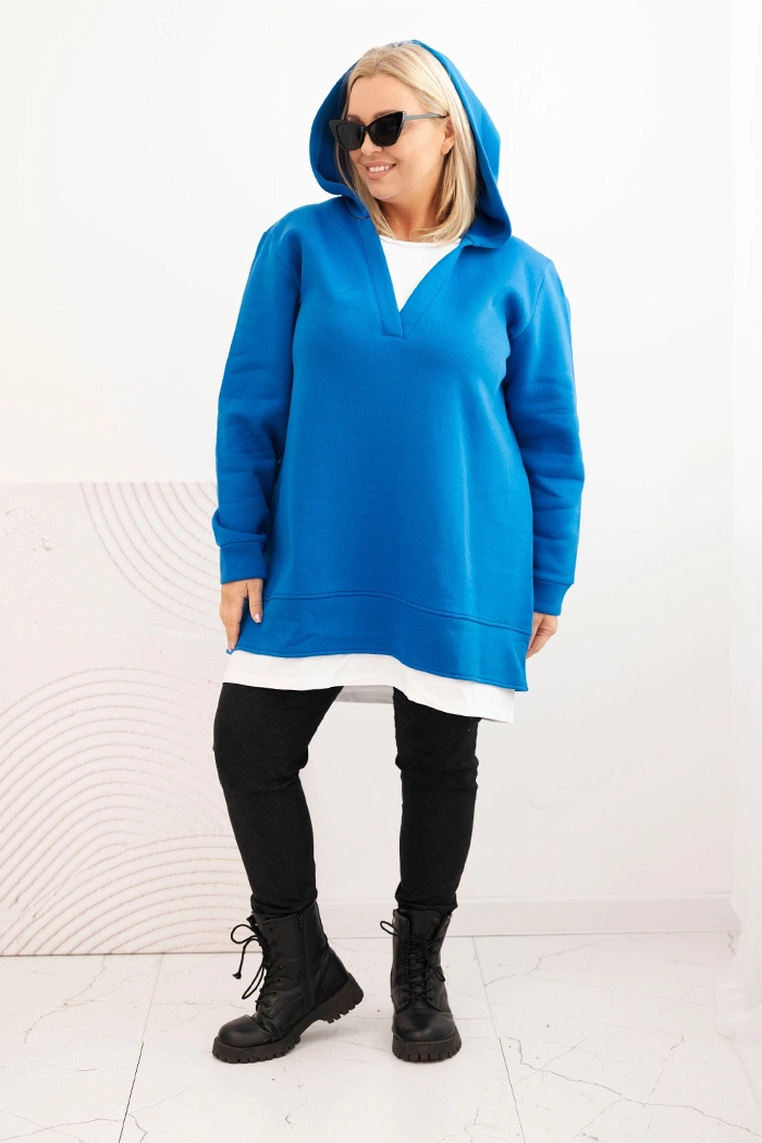 Kesi Women's plus size insulated hoodie with a V-neck cobalt blue