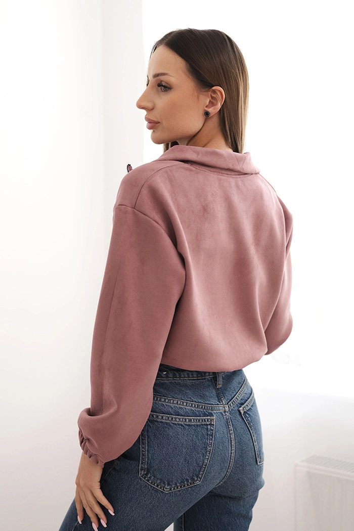 Suede sweatshirt with a zip dark pink