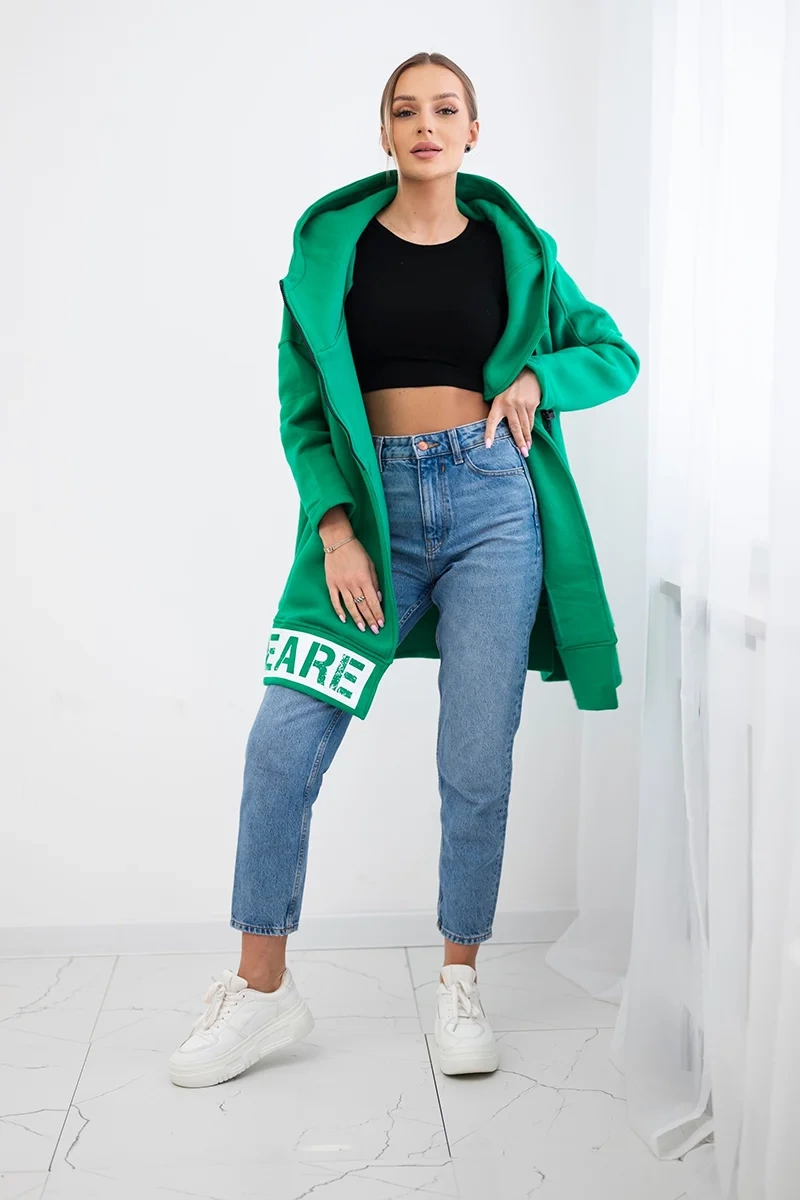 Insulated sweatshirt with zipper in green color