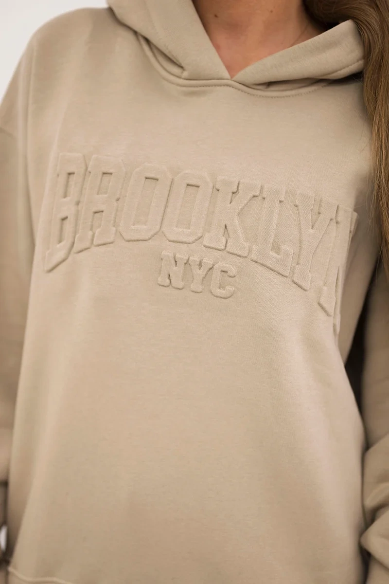 Insulated cotton set, sweatshirt + trousers Brooklyn light beige