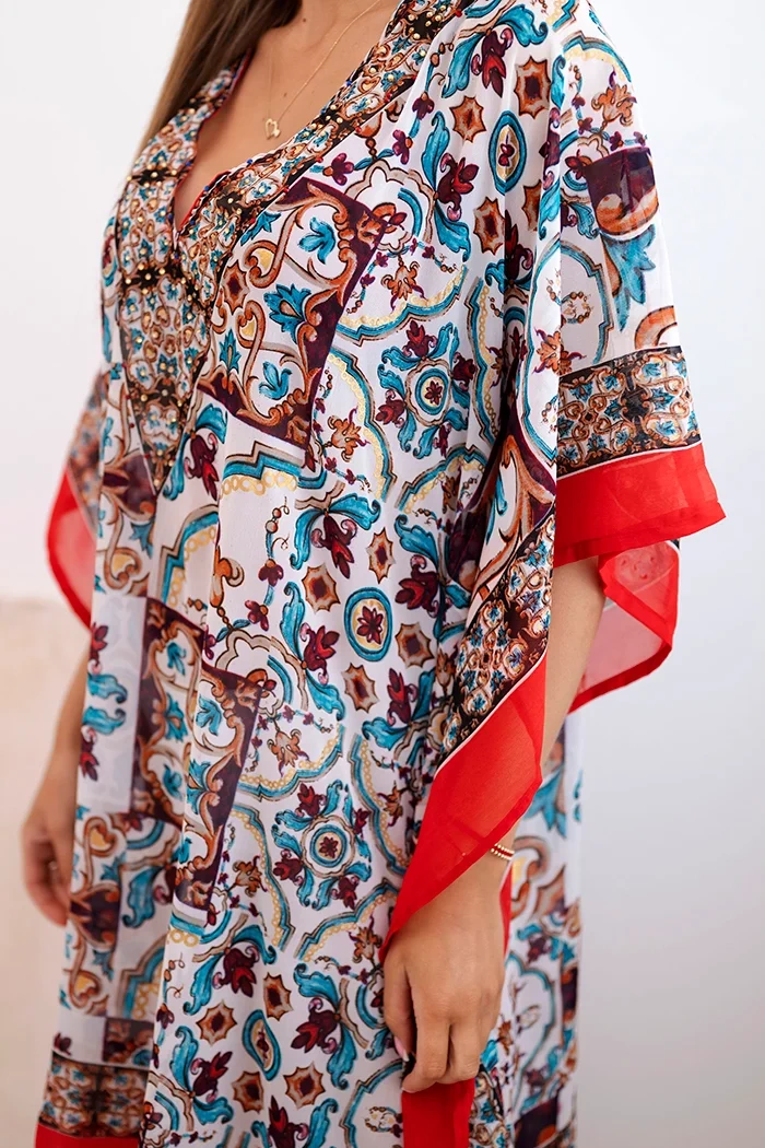 Kesi Włoski Women's beach poncho with oriental pattern turquoise