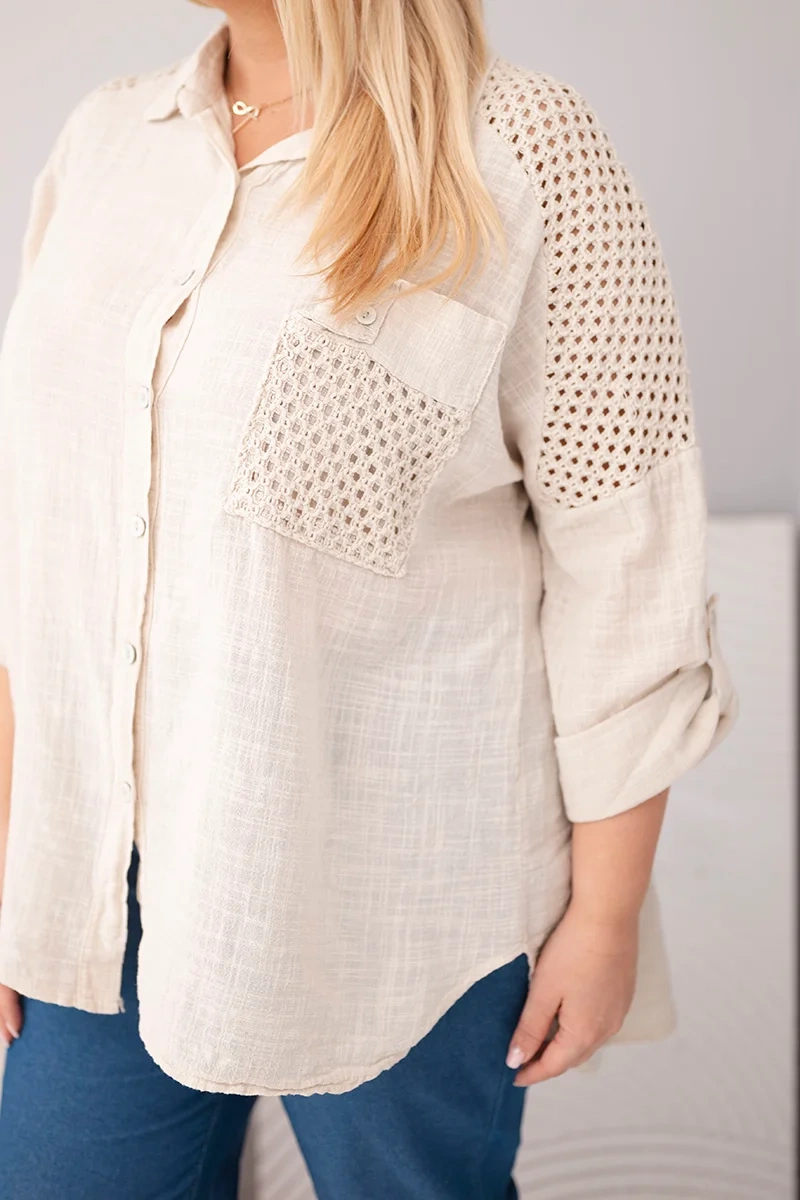 Kesi Włoski Plus Size košeľa s čipkou béžová