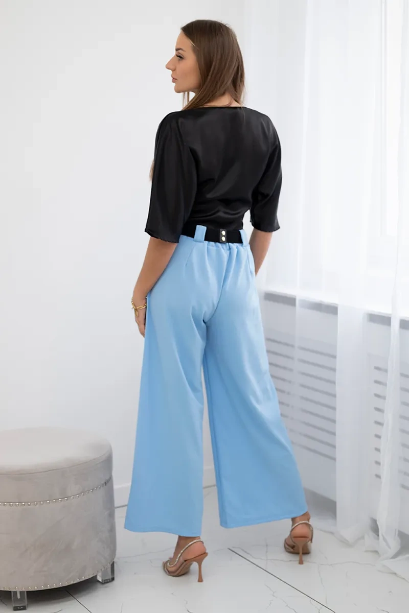 Wide-leg viscose trousers in blue