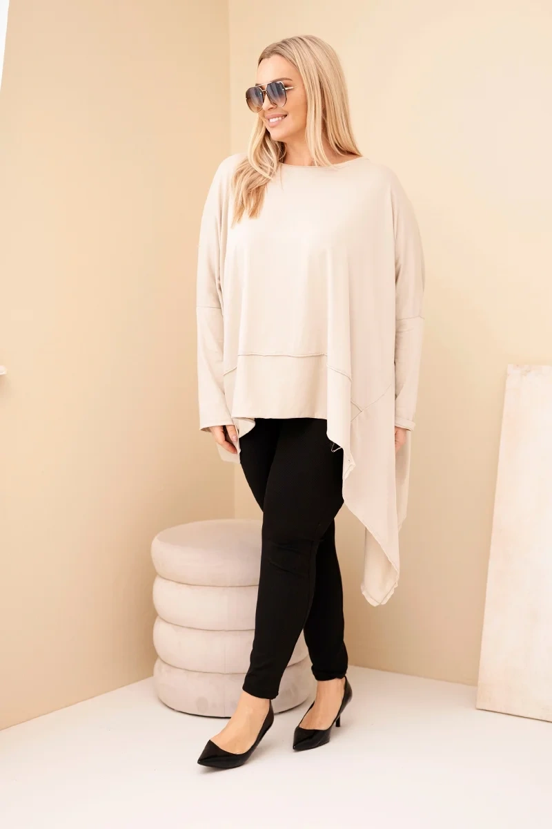 Kesi Dámska tunika Plus Size z bavlny s asymetrickým spodkom béžová