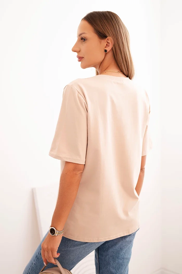 Polski Women's cotton blouse with Minimal print beige