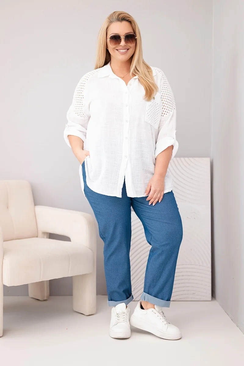 Plus size bavlnená košeľa s čipkou