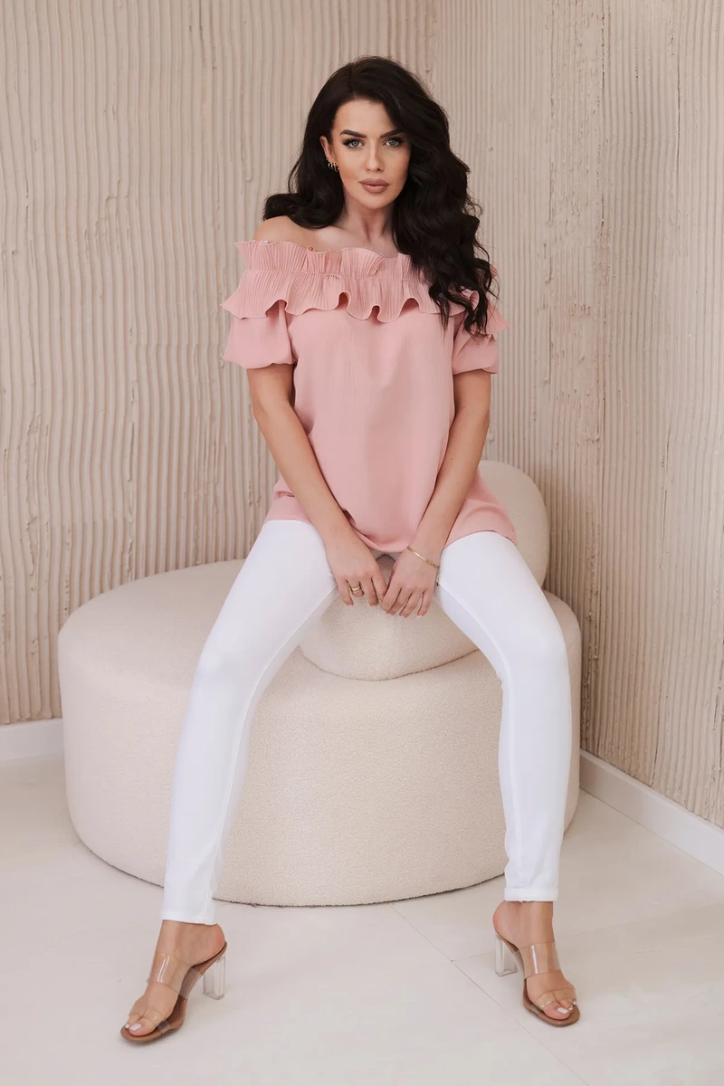 Spanish blouse with decorative ruffle powder pink