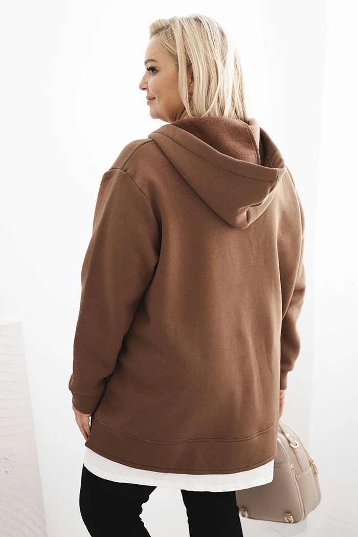 Kesi Women's insulated Plus Size hoodie with a V-neck brown