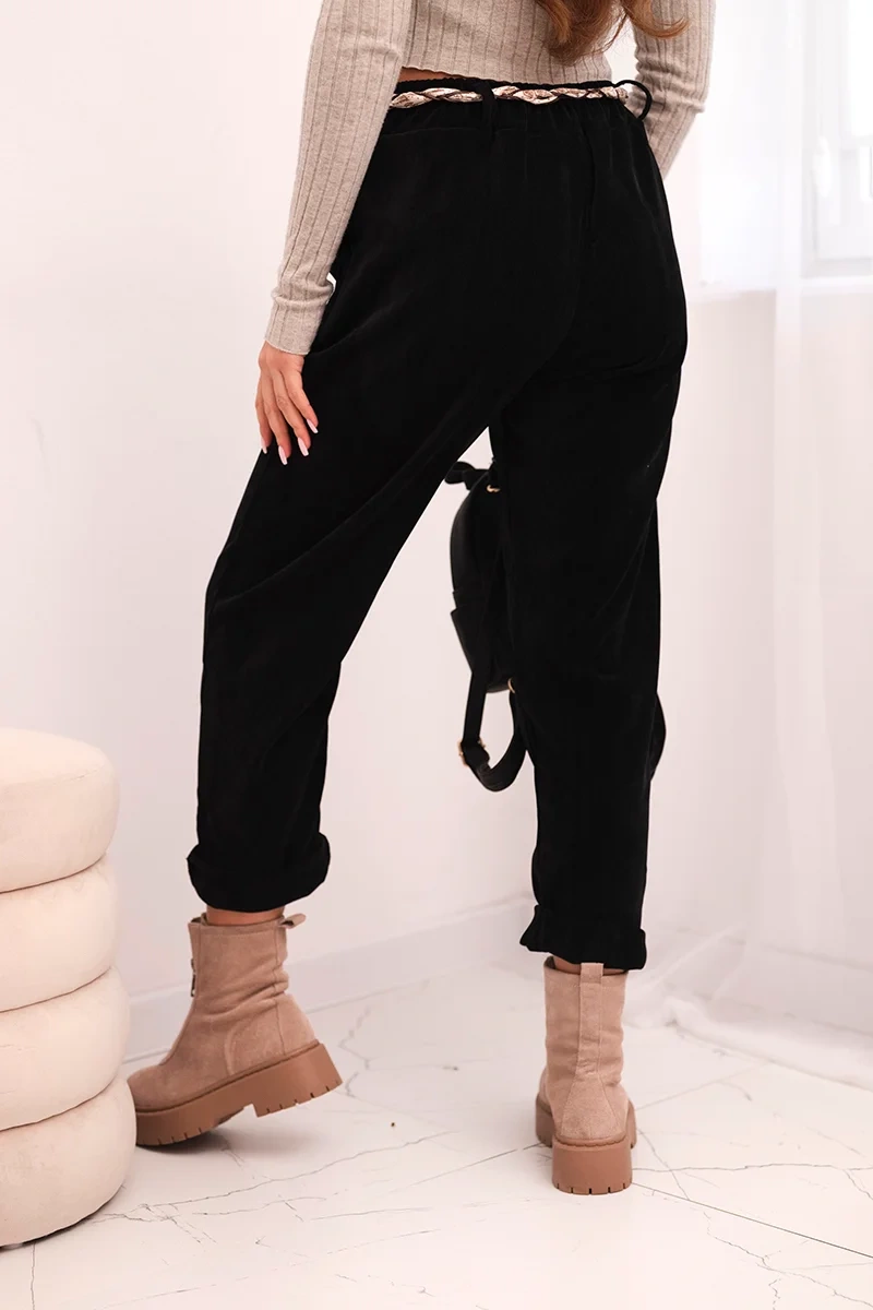 Kesi Włoski Women's viscose pants with a scarf belt black