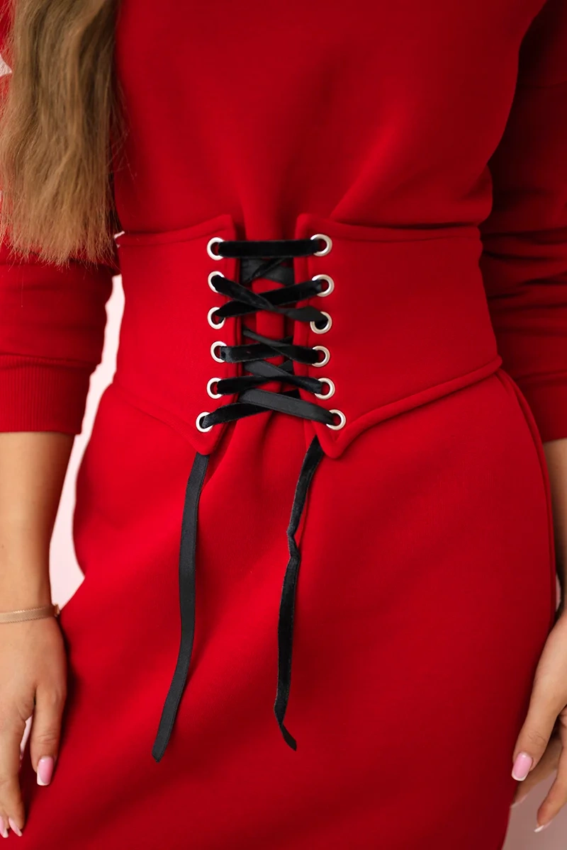 Insulated dress with decorative belt red