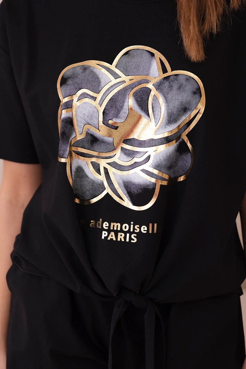 Women&#039;s set T-shirt with print + shorts - black