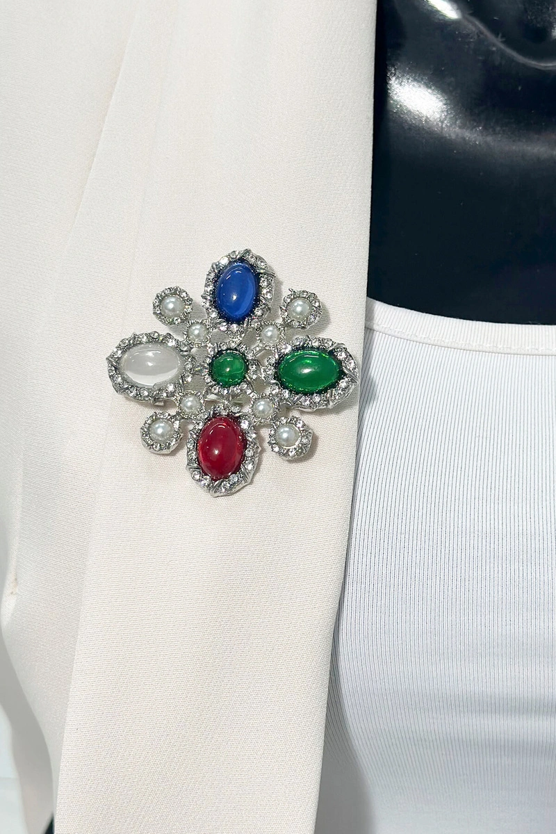 Floral brooch 2 silver + multicolored