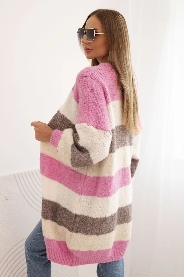 Kesi Włoski Women&#039;s cardigan with wool in colorful stripes pink