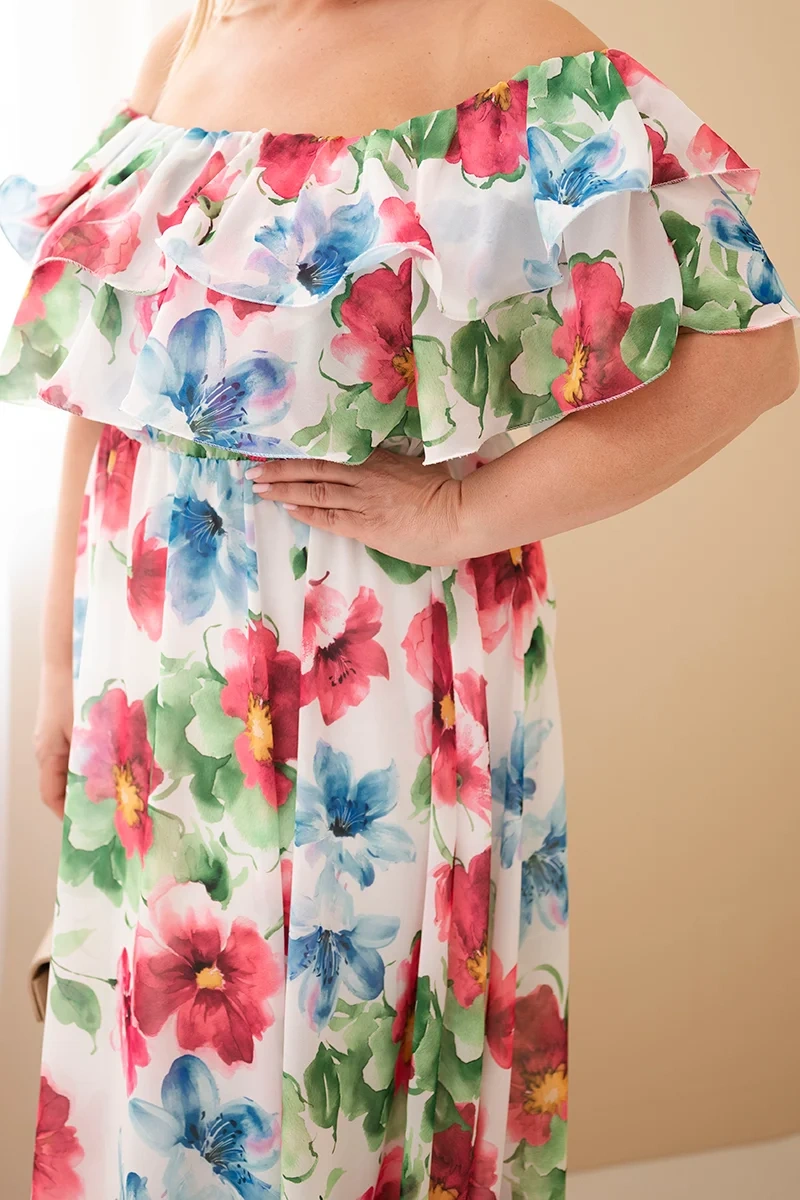 Kesi plus size maxi šaty s volánikmi