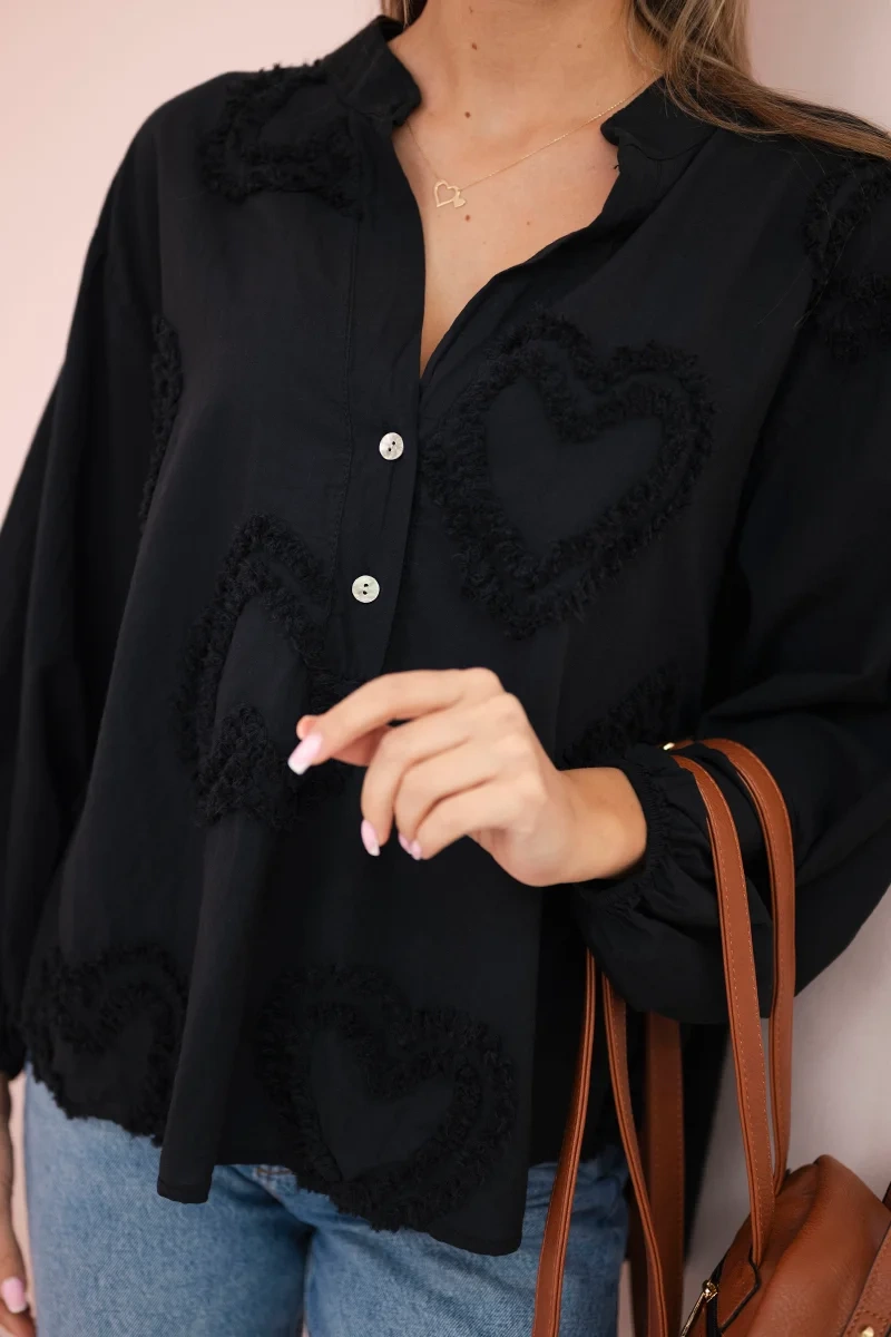 Kesi Włoski Cotton shirt blouse with hearts black