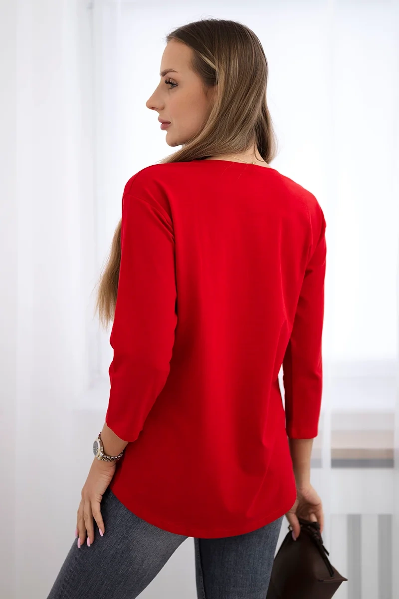 Blouse with graphics of a girl in glasses 3D red