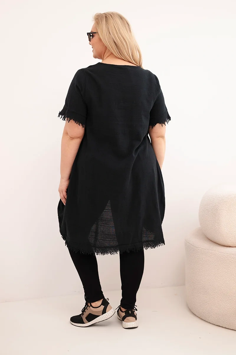 Kesi plus size šaty s vreckom čierne
