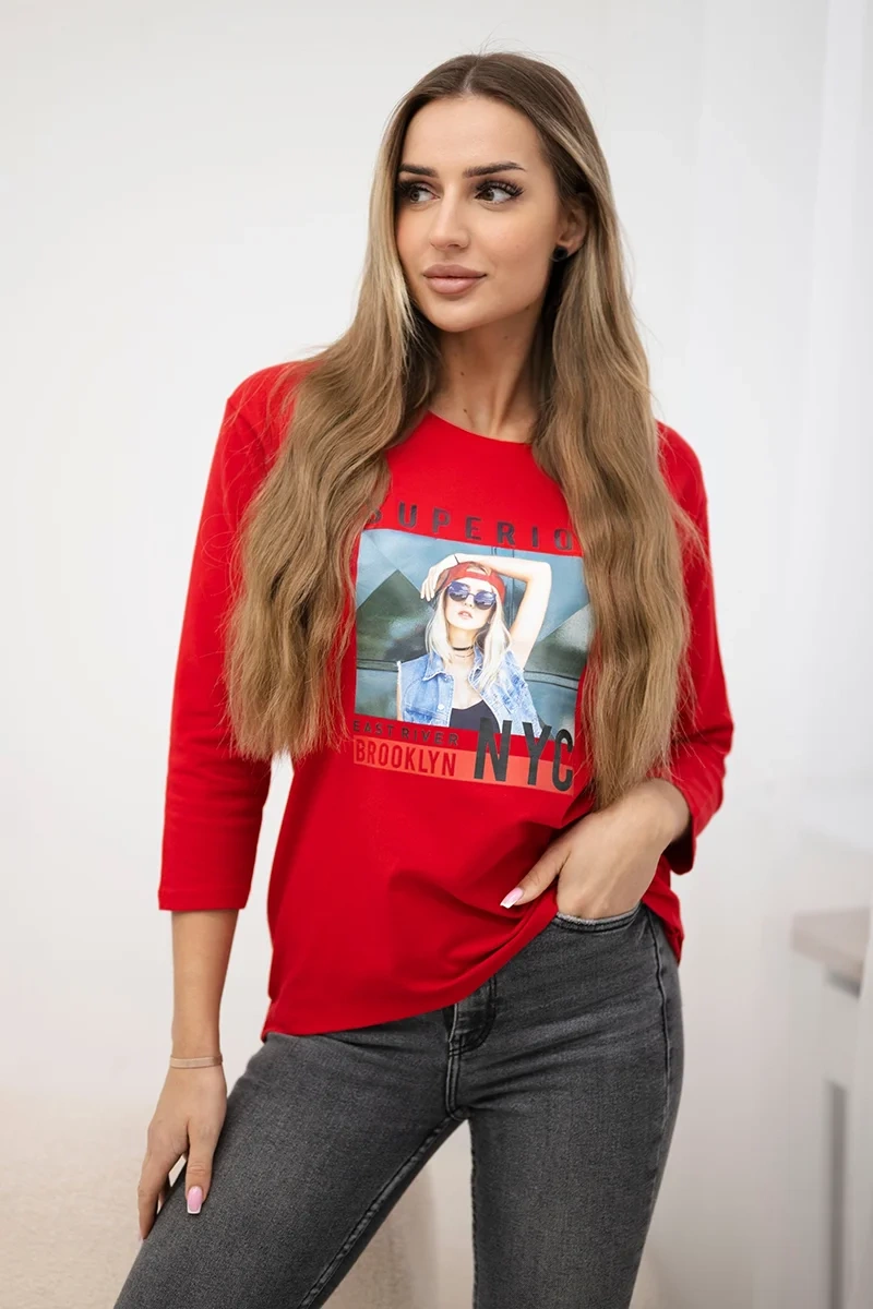 Blouse with Superior print red