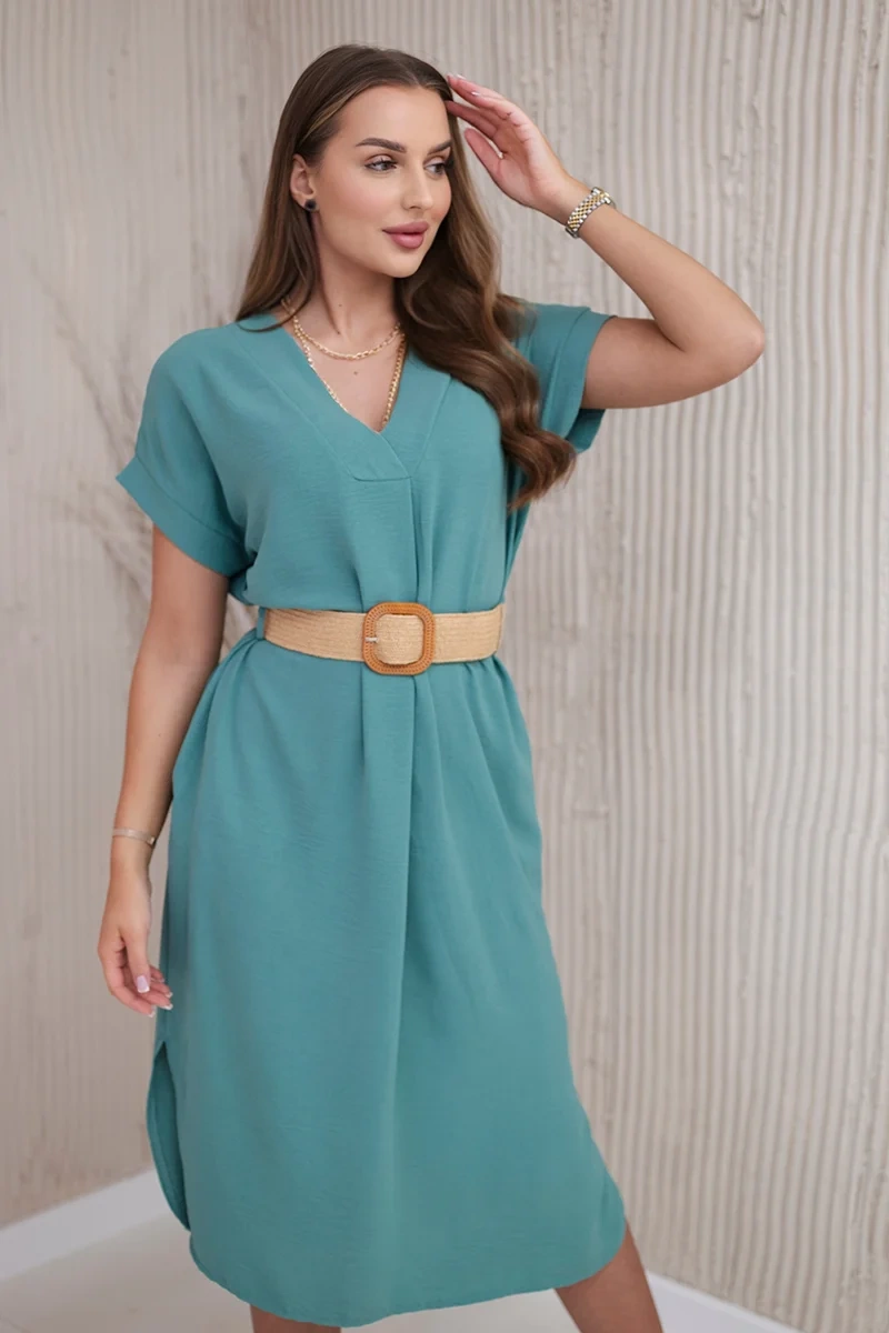 Kesi Włoski Dress with a decorative belt dark mint