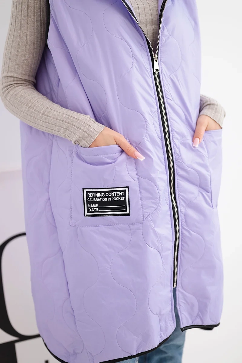 Kesi vláska dámska plus size prešívaná vesta s kapucňou