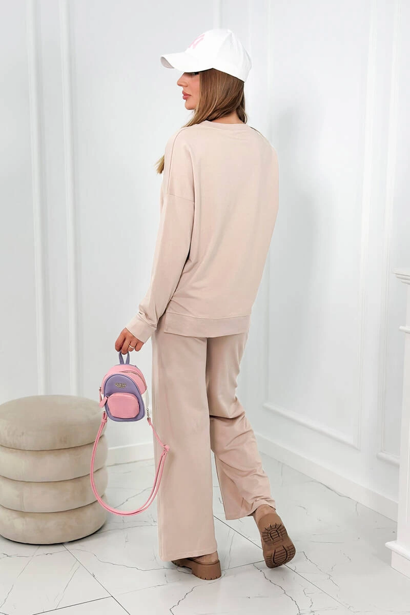 Cotton set Sweatshirt + Wide leg trousers light beige