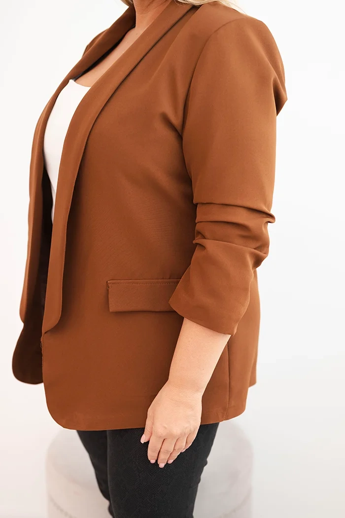 Kesi Włoski Women&#039;s Plus Size Unbuttoned Blazer with Lining XL/2XL brown