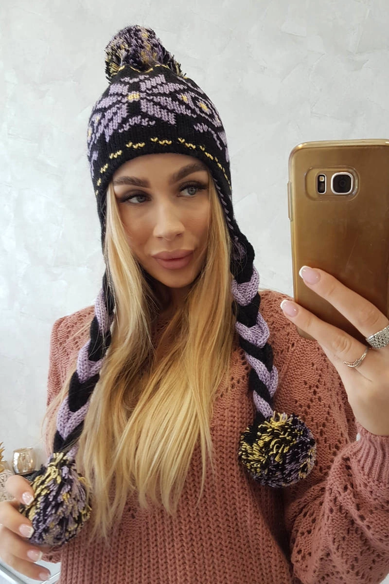Kesi Cap with braids Fabia K272 black+purple
