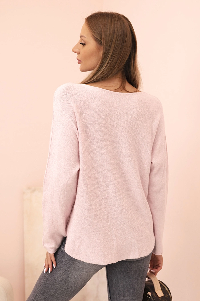 Kesi Włoski Women's sweater with viscose and a V-neck dark dusty pink