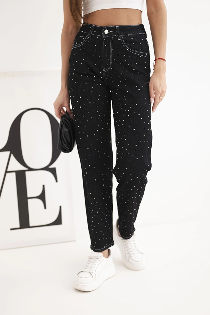 Kesi dámské vysoké džíny s ozdobami černé