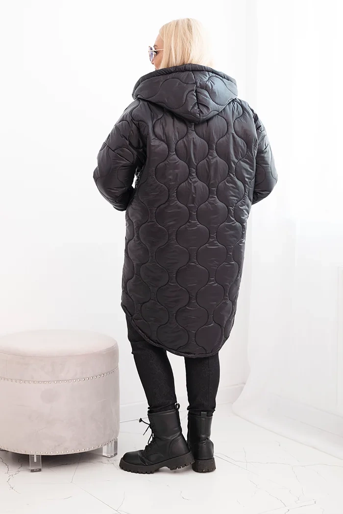 Kesi Włoski Plus Size women's quilted jacket with a hood black