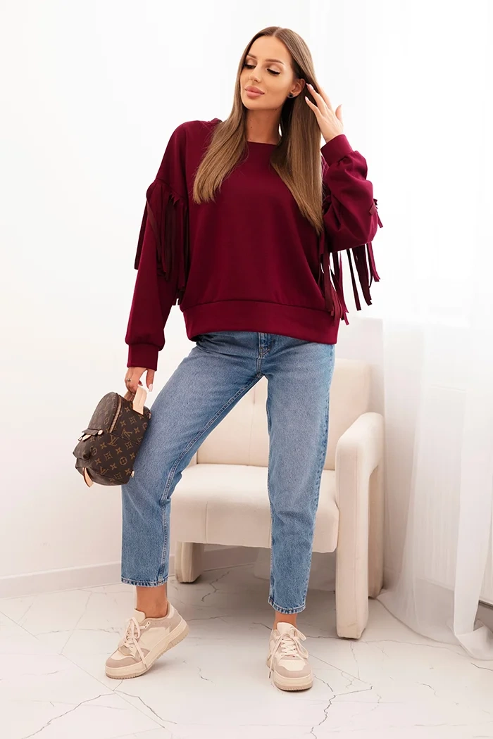 Kesi Włoski Women&#039;s butter-colored sweatshirt with decorative sleeves plum