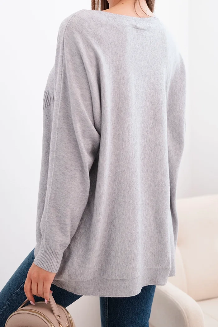 Kesi Włoski Women's sweater with a longer back and embossed star gray