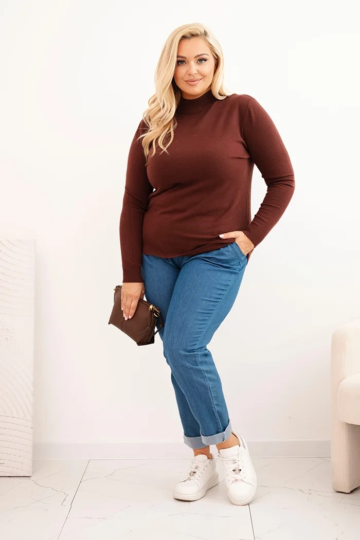 Kesi Włoski Women's Plus Size sweater made of viscose with a turtleneck brown