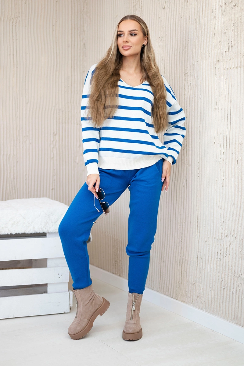 Set of Sweaters Striped Sweatshirt + Trousers Cornflower Blue