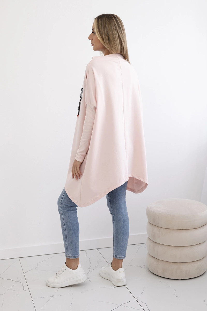 Oversized sweatshirt with asymmetrical sides powder pink