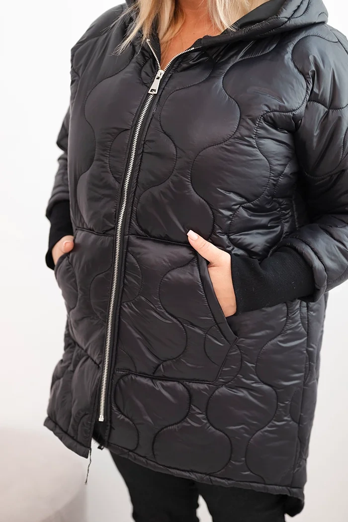Kesi Włoski Plus Size women's quilted jacket with a hood black