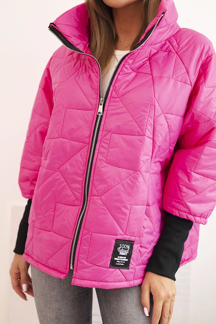 Kesi Włoski Women's quilted jacket with a short cut and collar pink