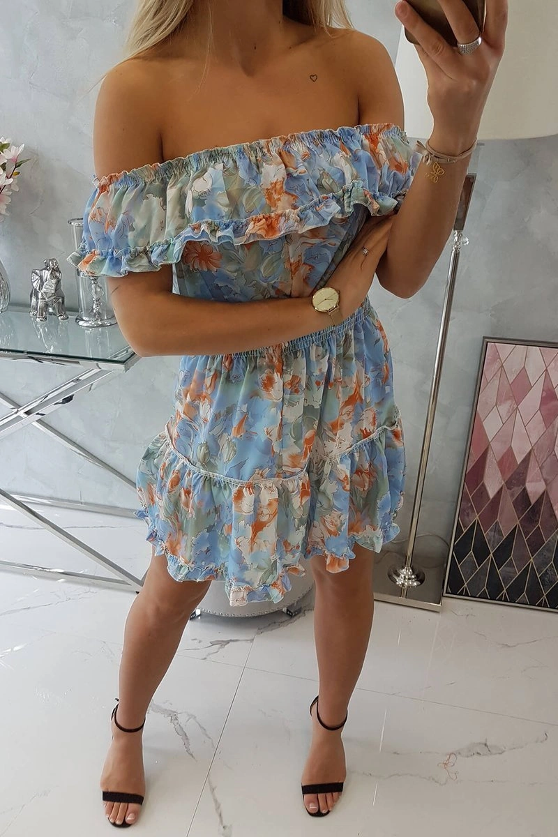 Floral dress on the shoulders of azure color