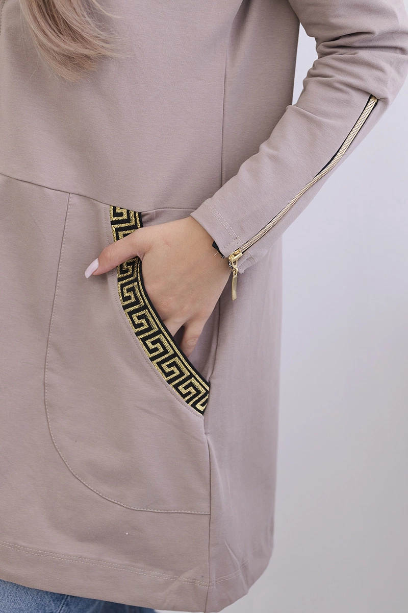 Sweatshirt with decorative belt dark beige