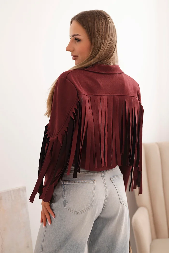Kesi Włoski Women's suede jacket with fringes burgundy
