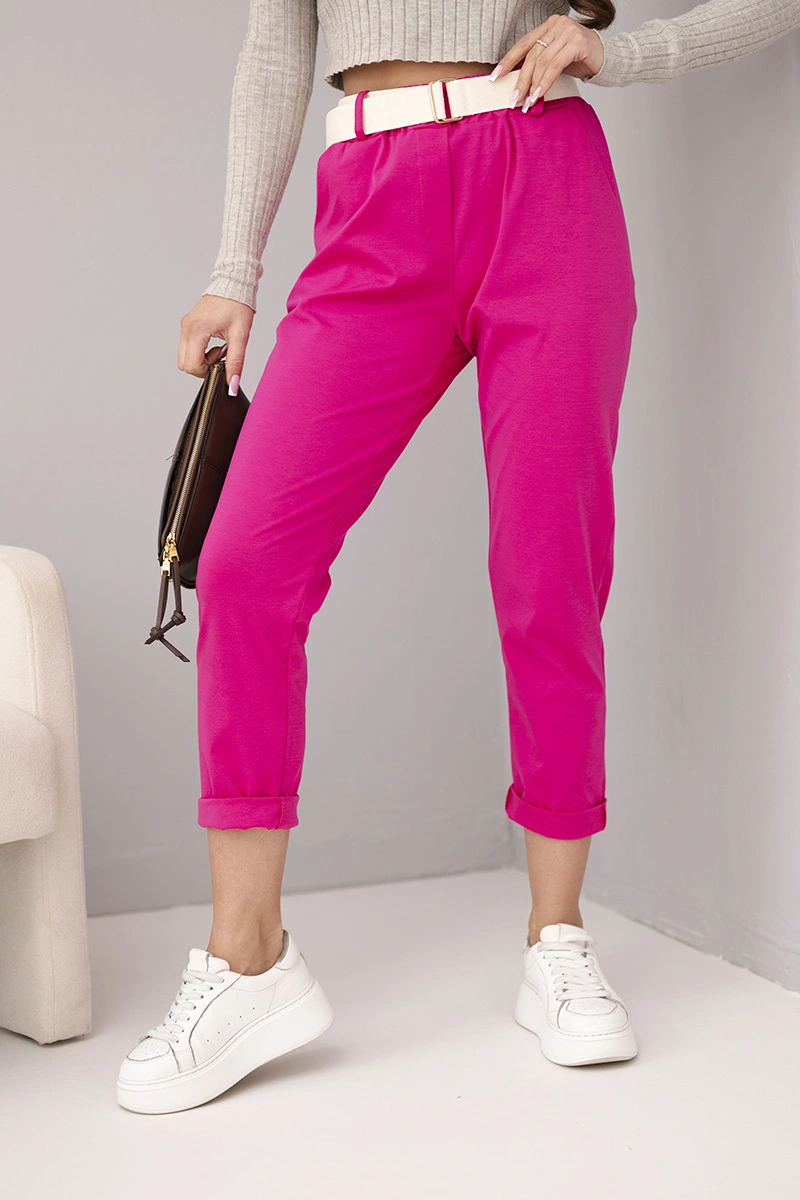 Дамски панталон Kesi с колан и маншети, цвят фуксия