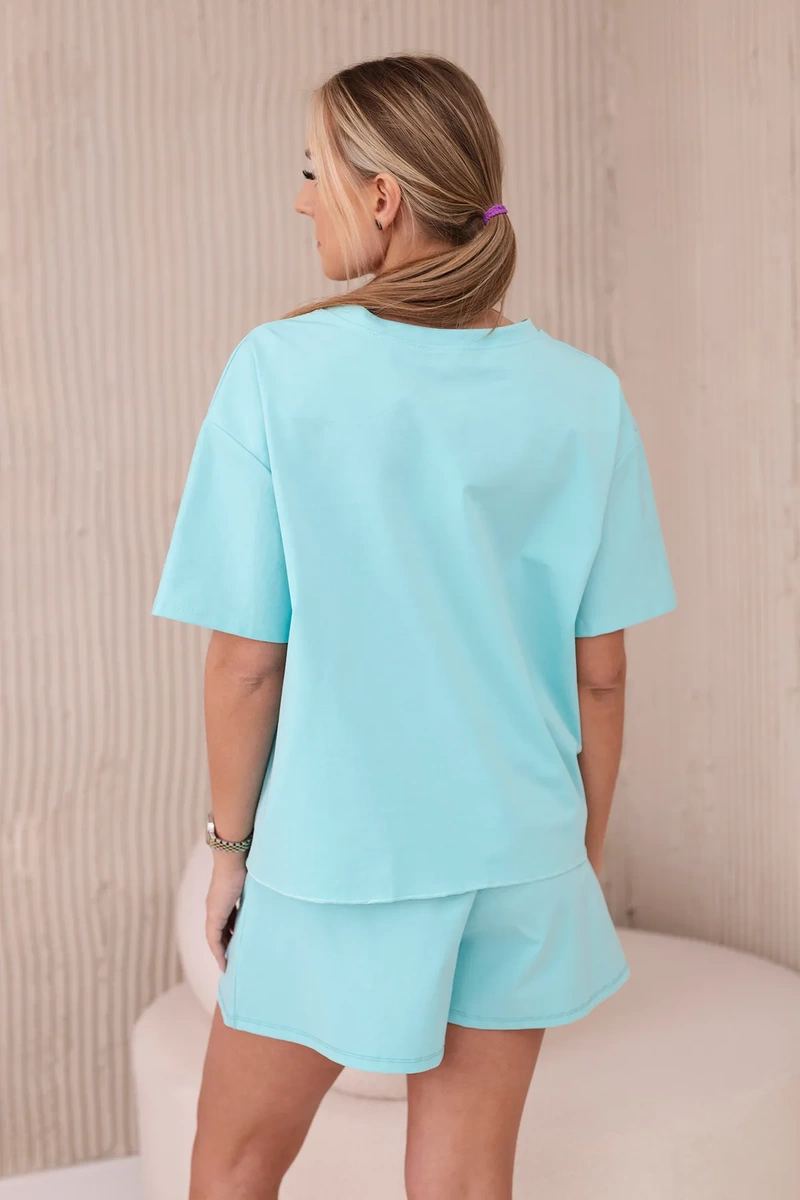 Women's set T-shirt with print + shorts - mint