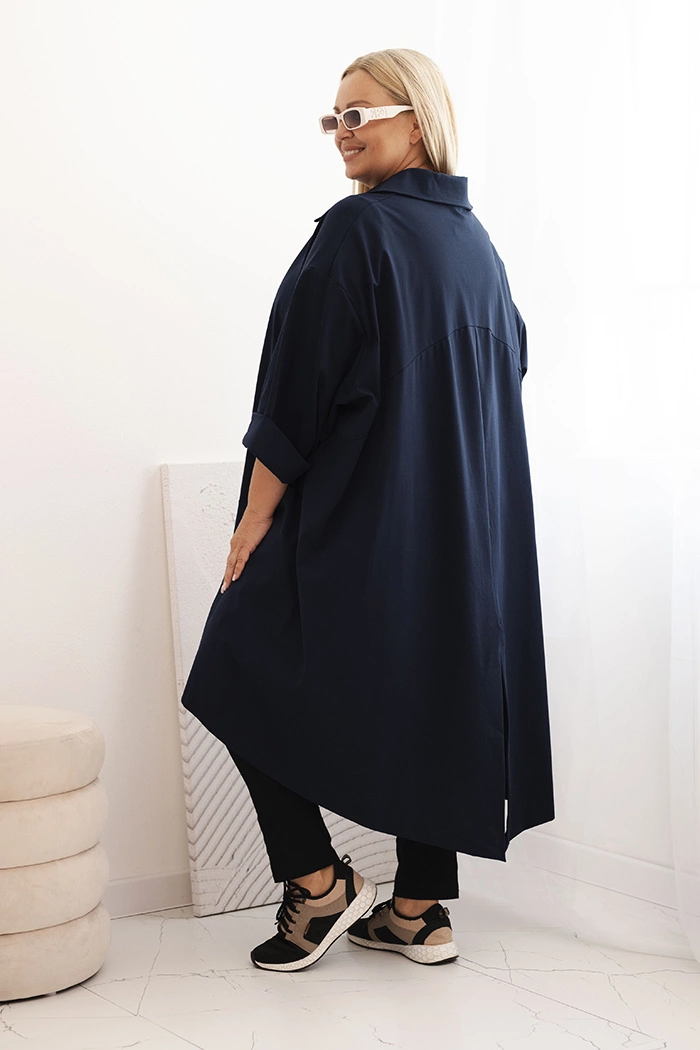 Kesi Włoski Plus Size women's cardigan Punto with cotton and buttons navy blue