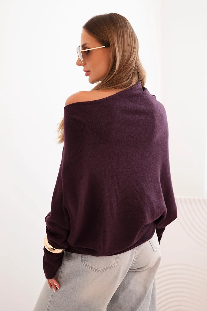 Kesi Włoski Women's asymmetrical batwing viscose sweater dark purple