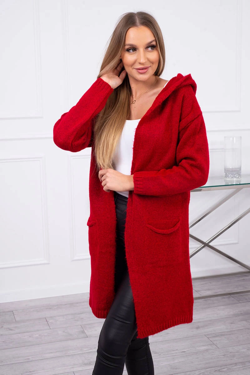 Kesi Plain sweater with a hood and pockets red