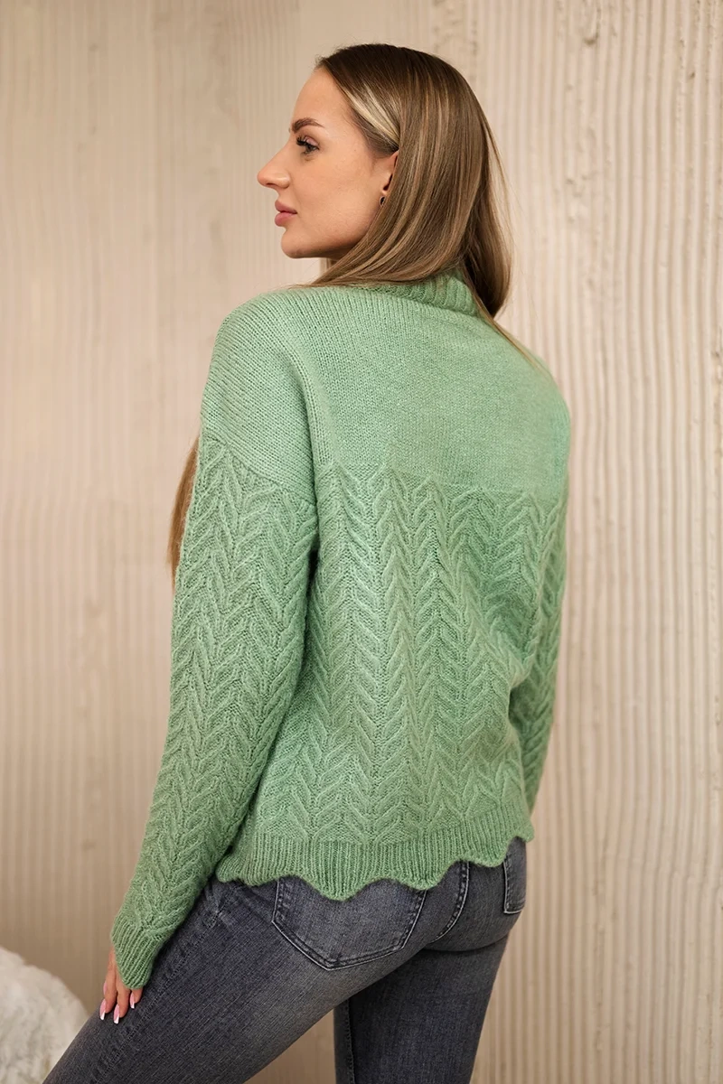Dark mint sweater with decorative ruffle
