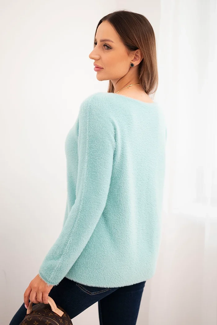 Kesi Włoski Women&#039;s sweater made of soft knit with a round neckline mint