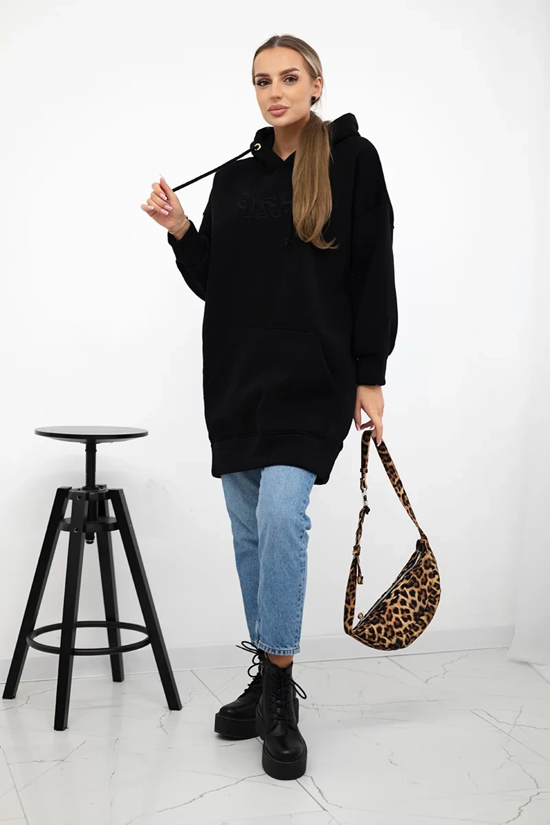 Insulated sweatshirt with embroidered oversize black inscription