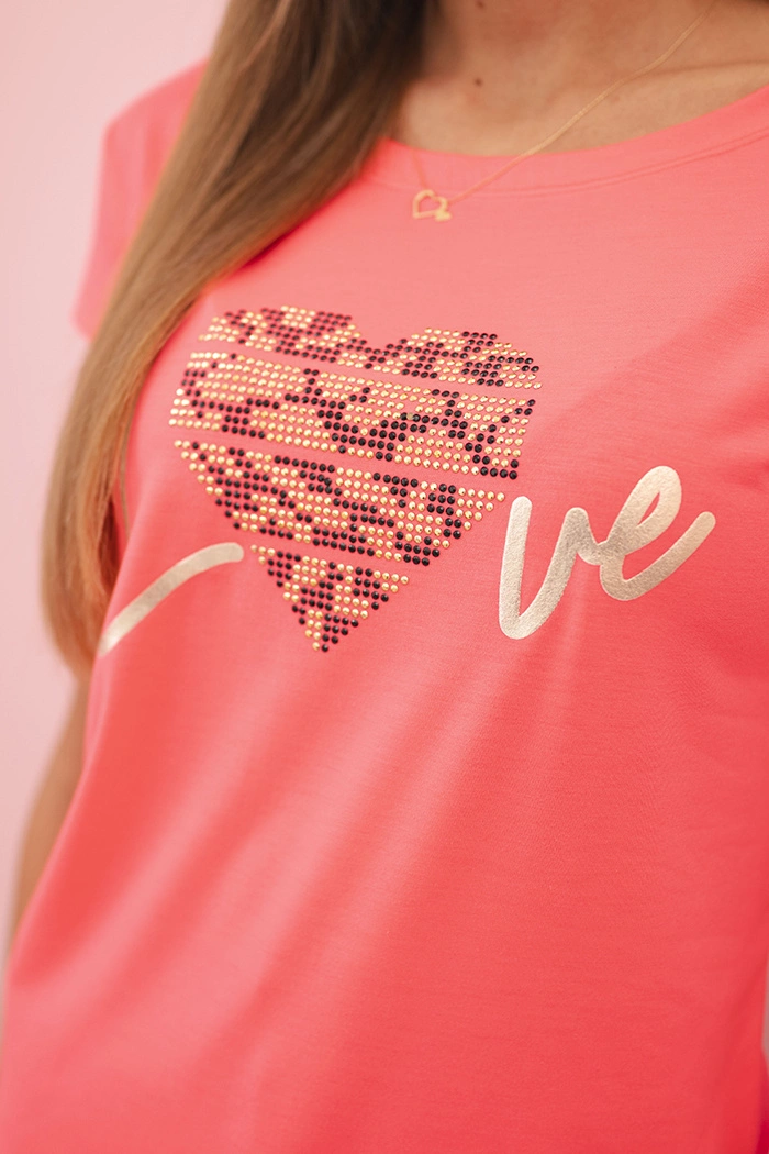 Kesi Women's cotton short-sleeve blouse with "Stay Wild" print neon orange