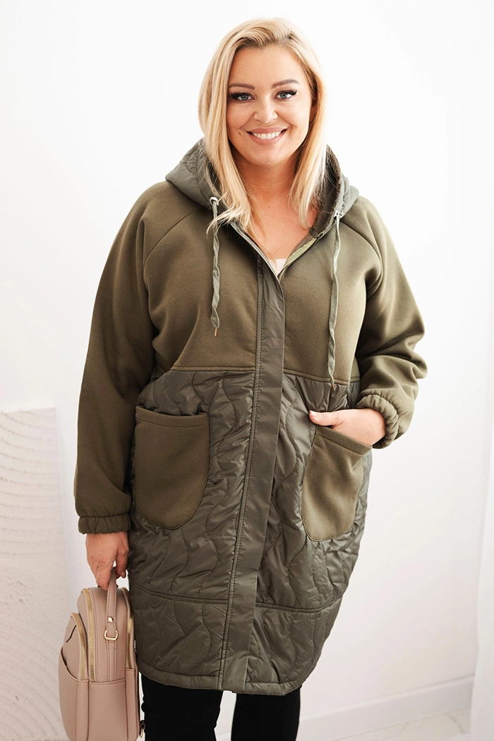 Kesi Women's quilted hoodie Plus Size with large pockets khaki